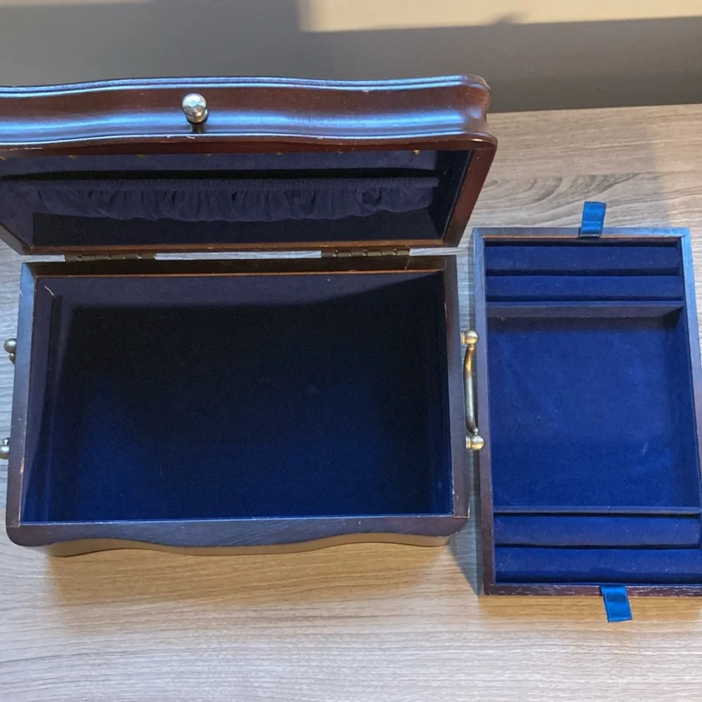 Powell Wooden Jewelry Box with Blue Velvet Interior vintage gorgeous